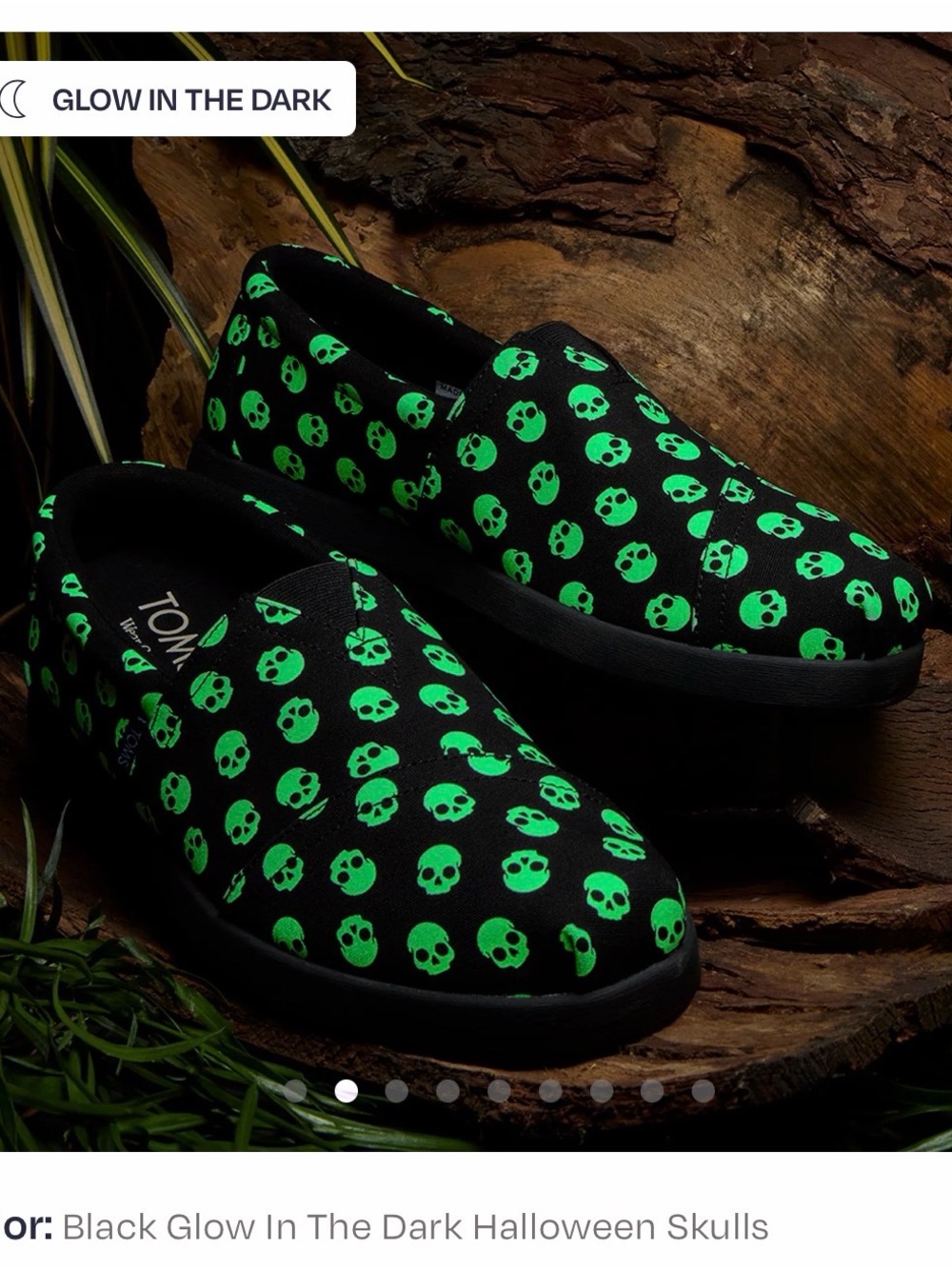 Toms Kids Slip-On Sneakers - Black with Green Glow Skulls